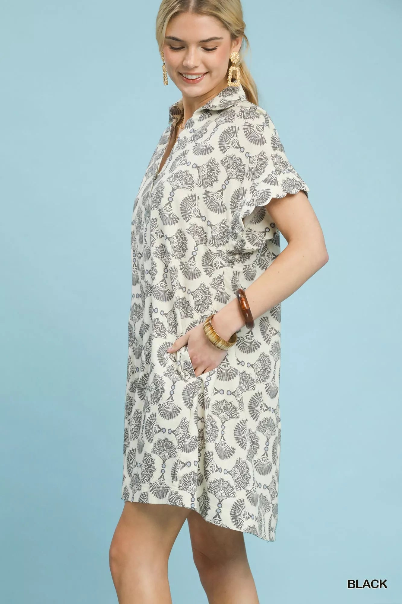 Umgee Printed Button Front Shirt Dress - Bitsy Gypsy Boutique