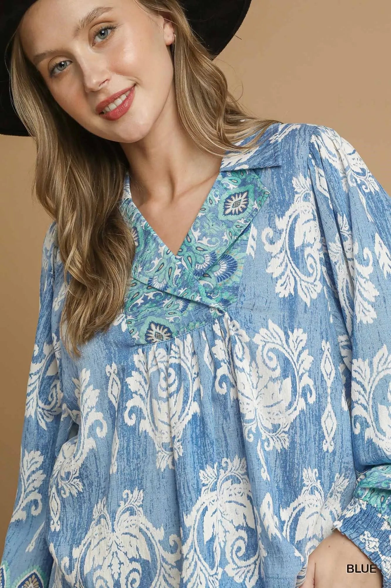 Umgee Printed Long Sleeve Blouse - Bitsy Gypsy Boutique