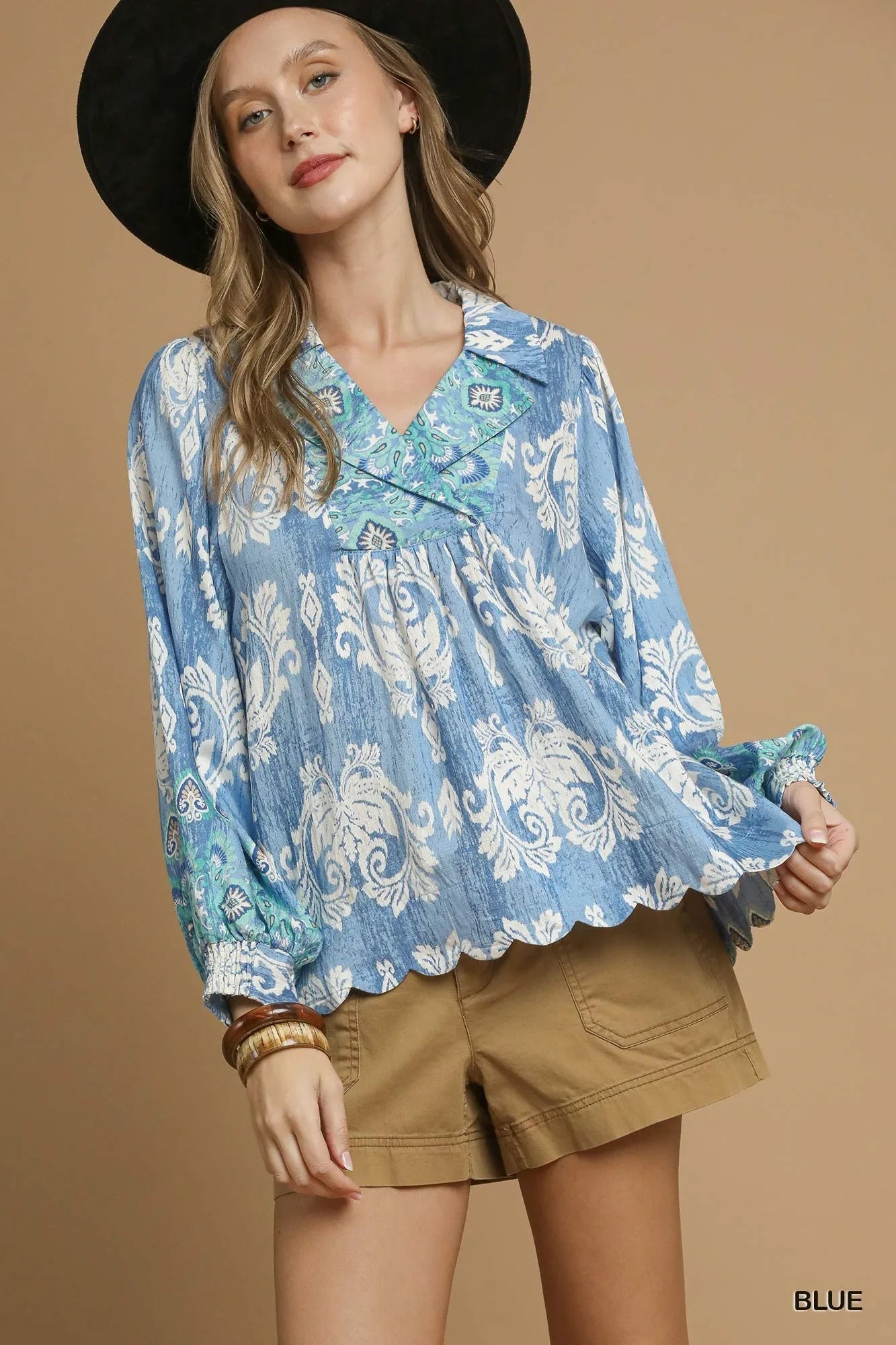 Umgee Printed Long Sleeve Blouse - Bitsy Gypsy Boutique