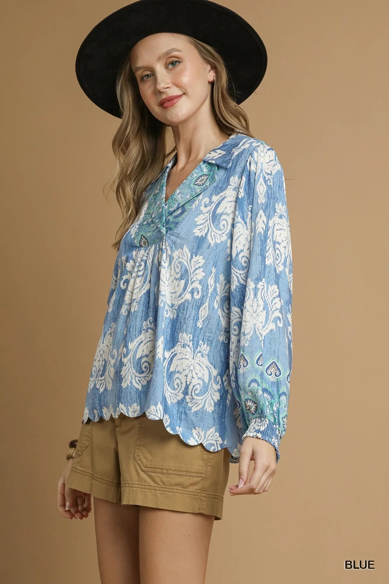 Umgee Printed Long Sleeve Blouse - Bitsy Gypsy Boutique