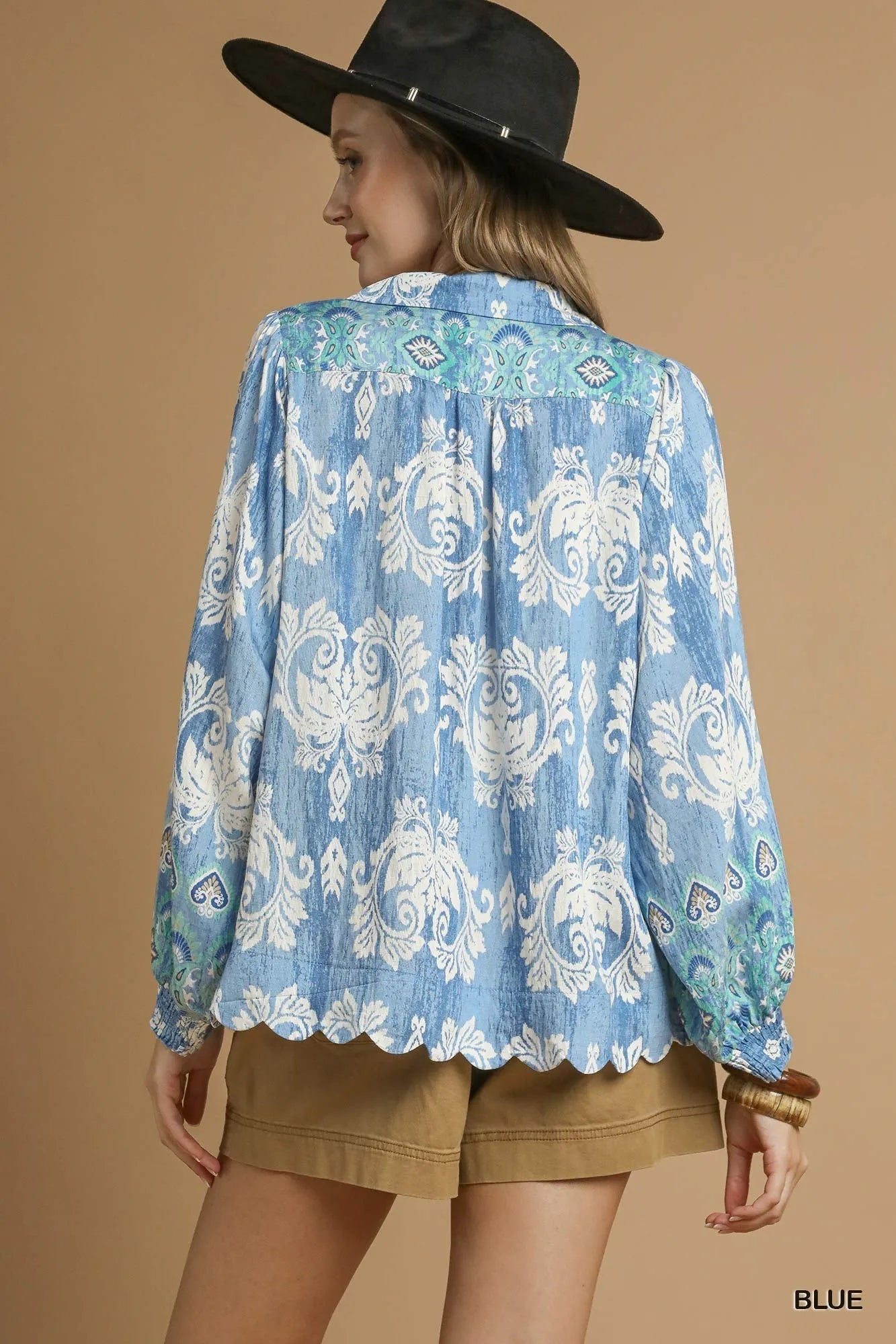 Umgee Printed Long Sleeve Blouse - Bitsy Gypsy Boutique