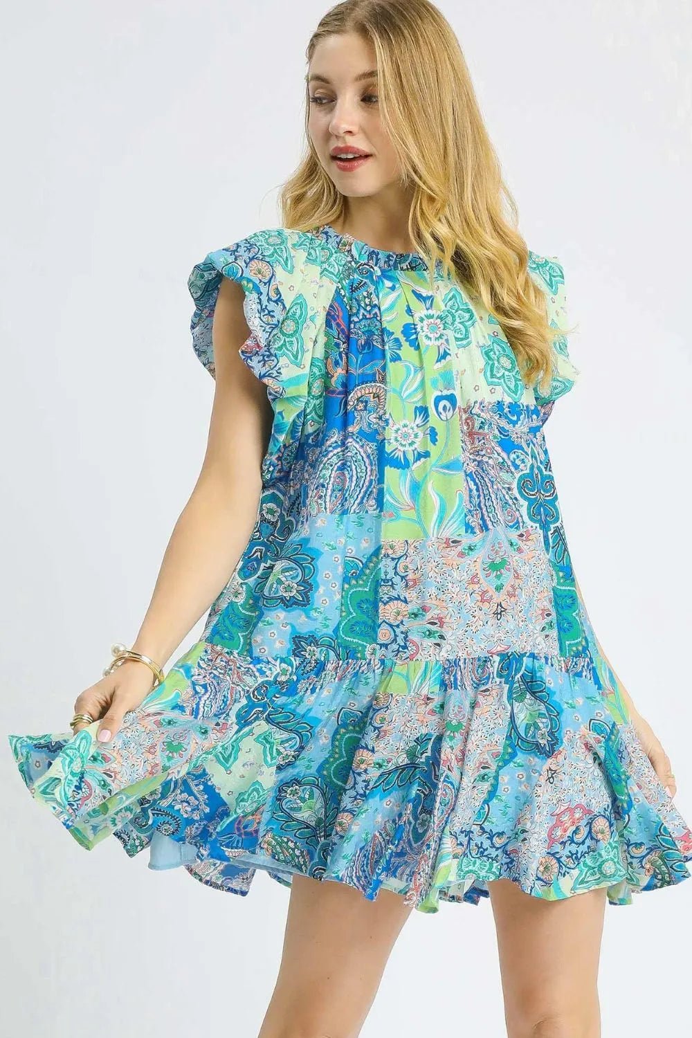 Umgee Printed Ruffle Cap Sleeve Mini Dress - Bitsy Gypsy Boutique