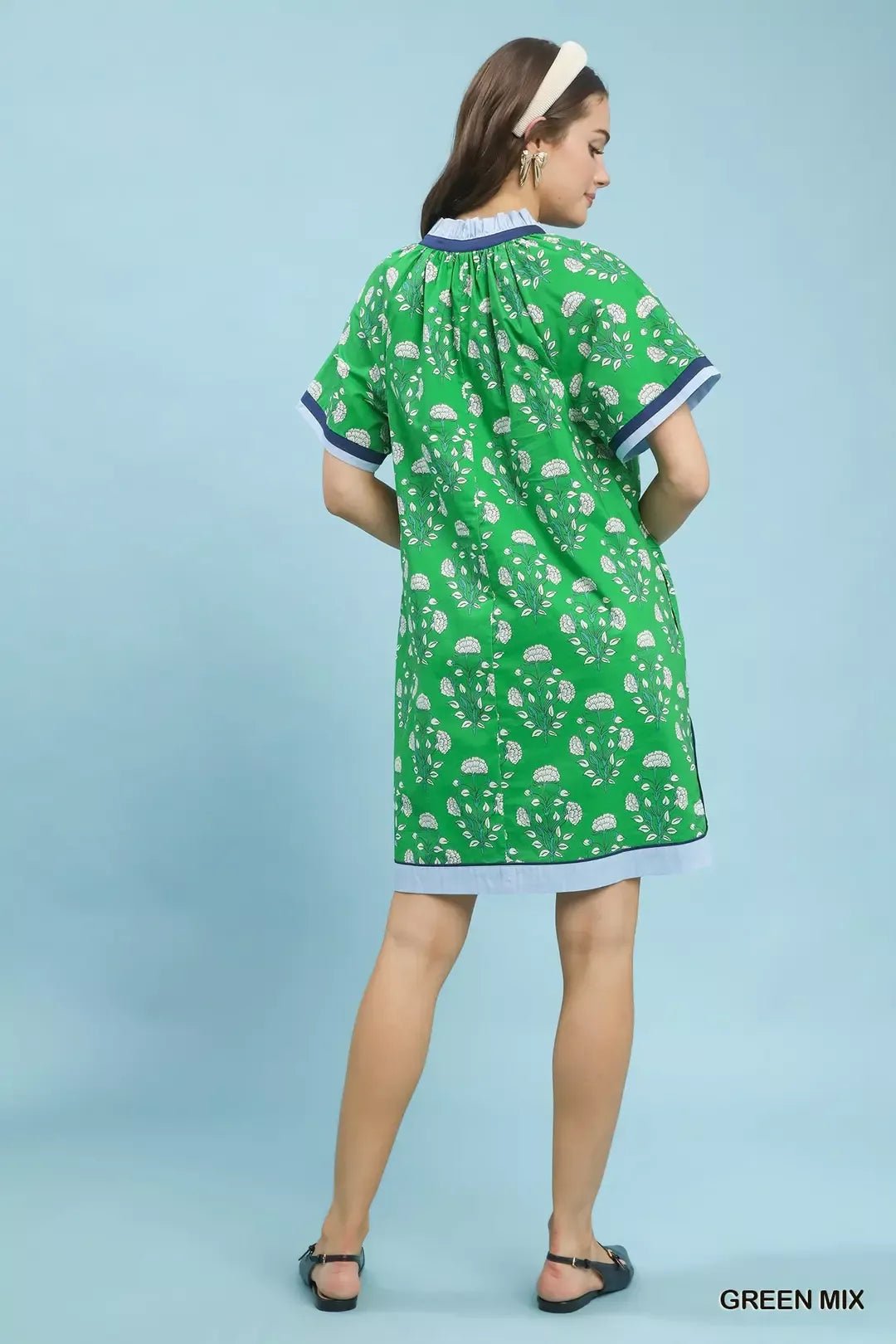 Umgee Printed Split Neck Short Sleeve Shift Dress - Bitsy Gypsy Boutique