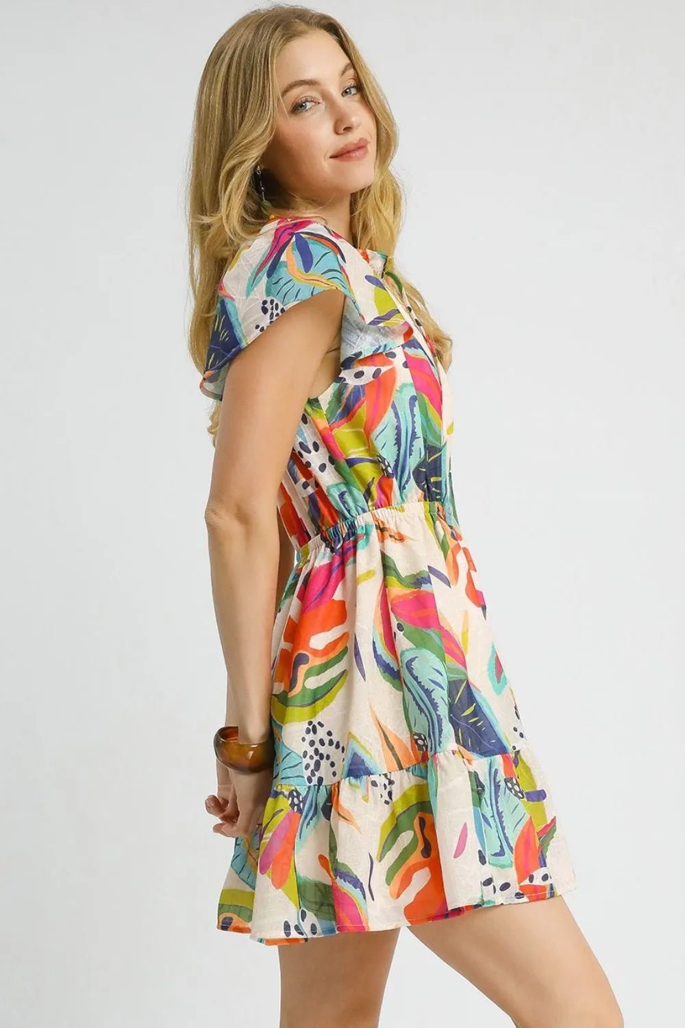 Umgee Printed Tie Neck Ruffled Hem Dress - Bitsy Gypsy Boutique