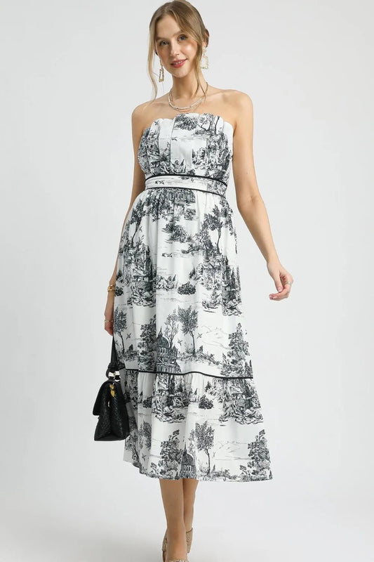 Umgee Printed Tiered Tube Midi Dress - Bitsy Gypsy Boutique