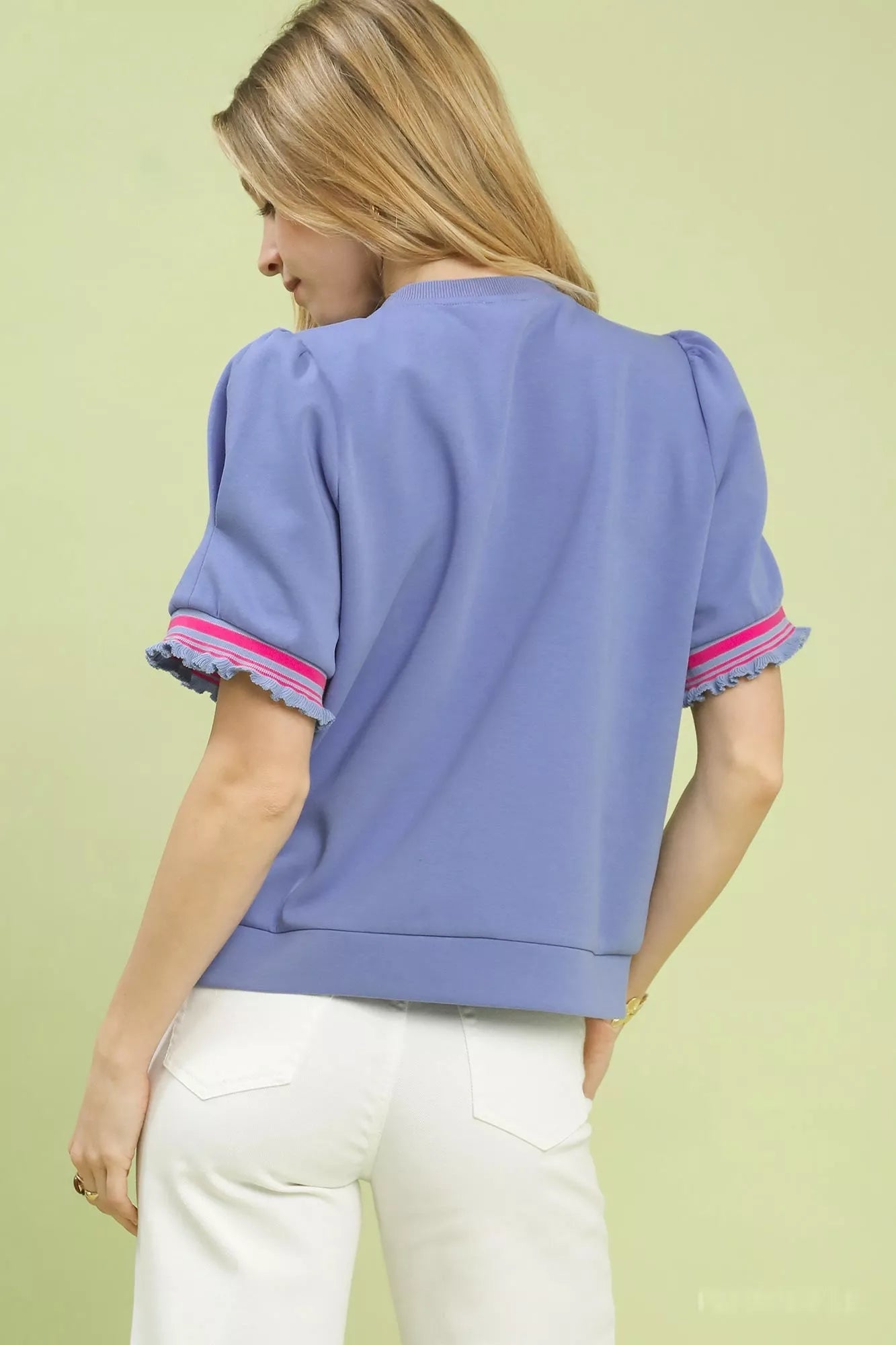Umgee Puff Sleeve Button Front Top with Contrast Trim - Bitsy Gypsy Boutique