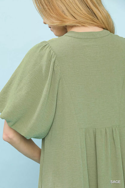 Umgee Puff Sleeve Midi Dress with Lace Detail - Bitsy Gypsy Boutique