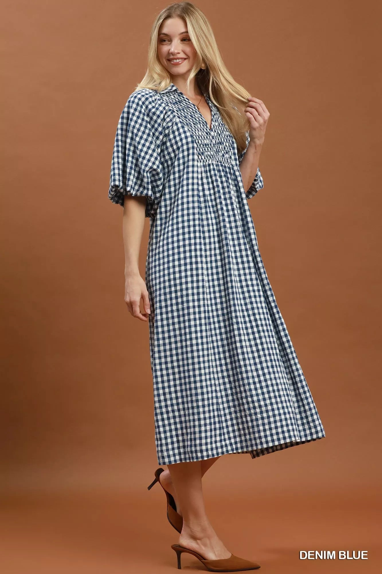 Umgee Puff Sleeve Plaid Midi Dress - Bitsy Gypsy Boutique