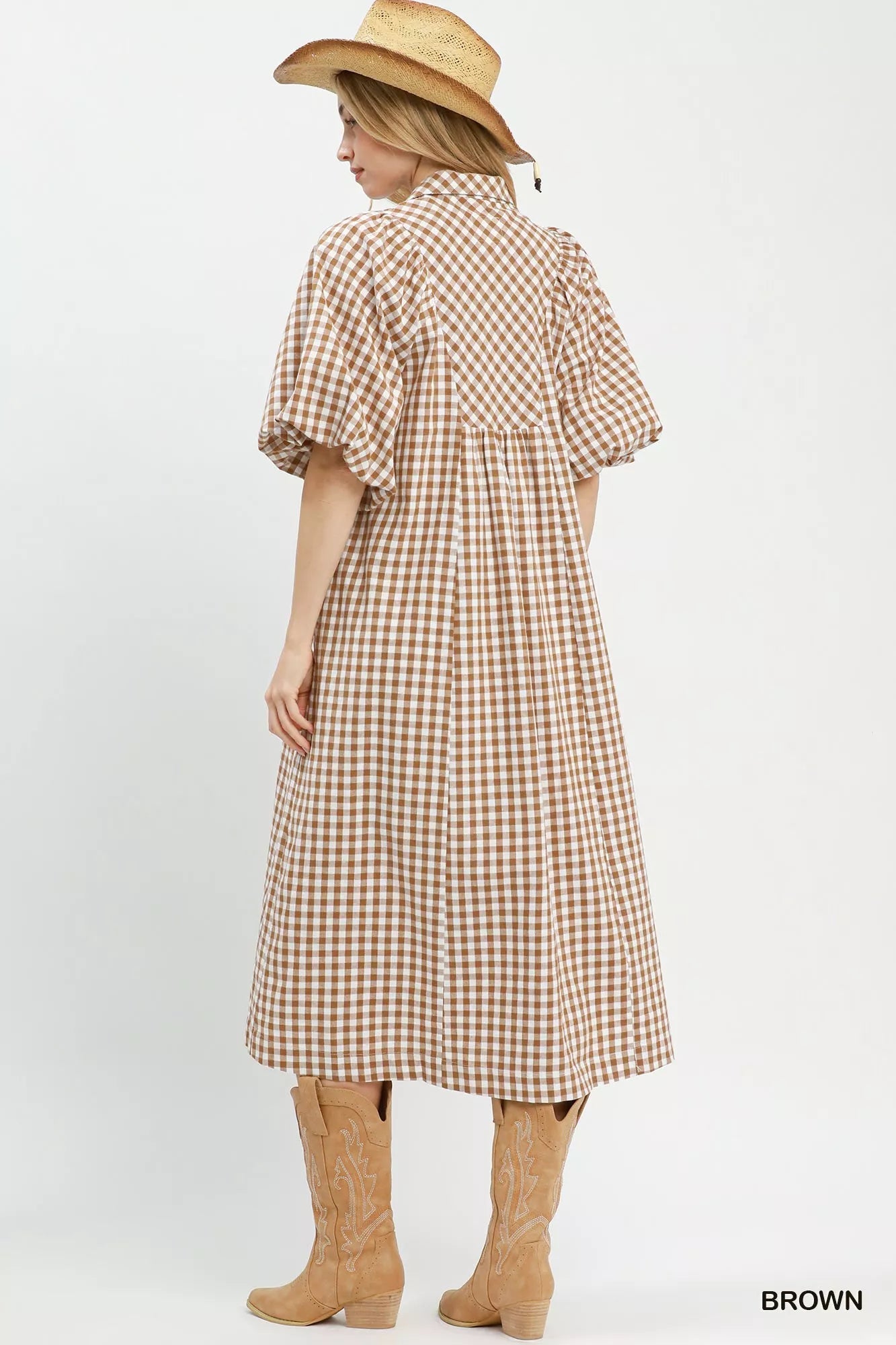 Umgee Puff Sleeve Plaid Midi Dress - Bitsy Gypsy Boutique