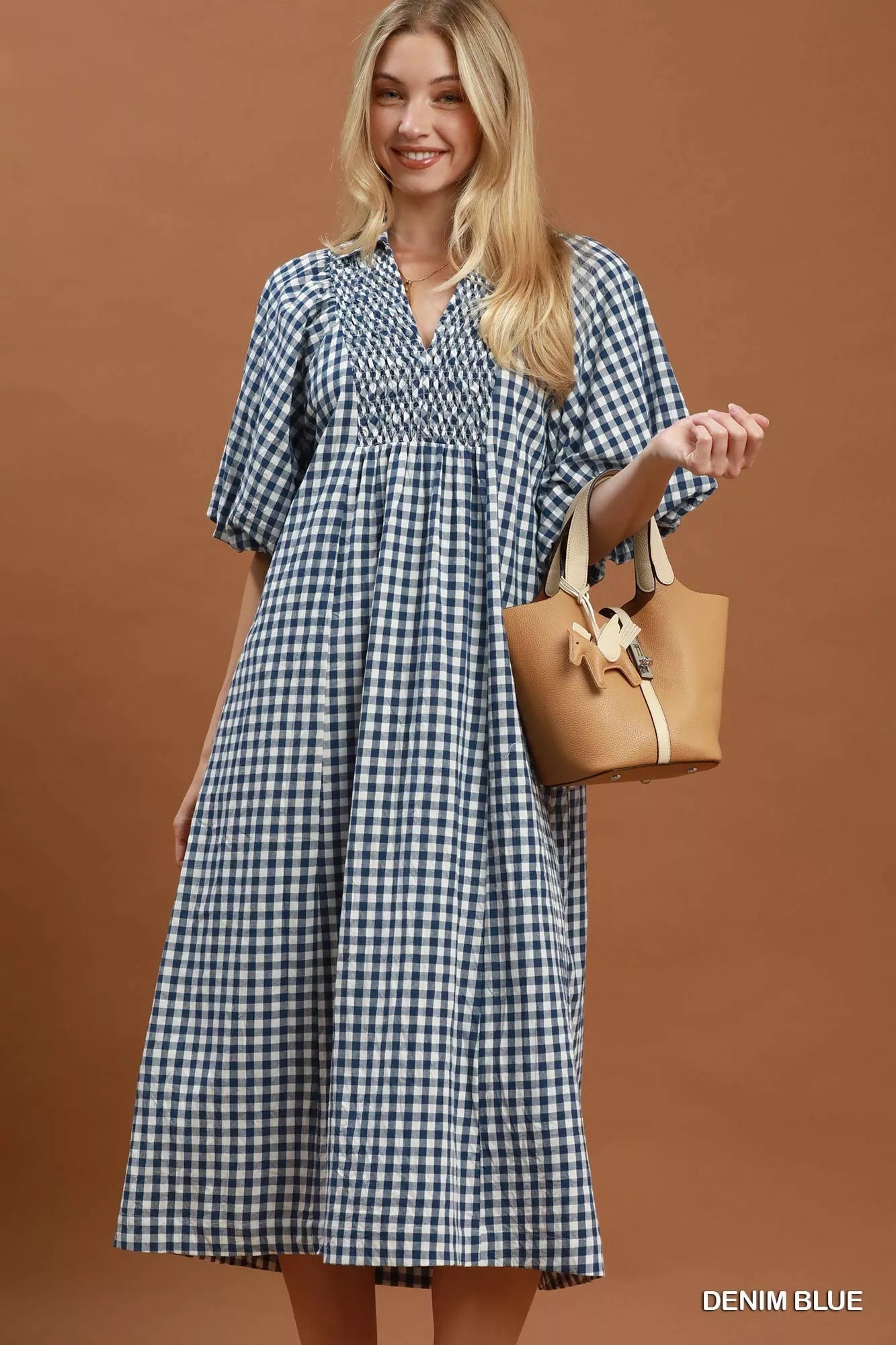 Umgee Puff Sleeve Plaid Midi Dress - Bitsy Gypsy Boutique