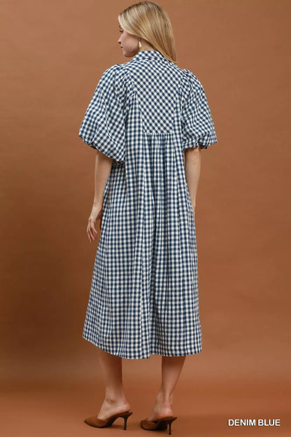 Umgee Puff Sleeve Plaid Midi Dress - Bitsy Gypsy Boutique