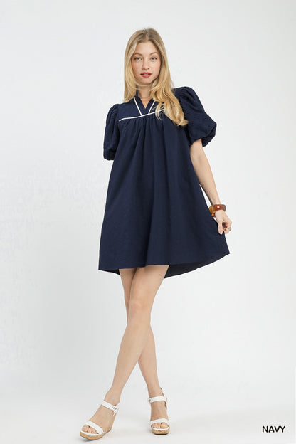 Umgee Puff Sleeve Textured Babydoll Dress - Bitsy Gypsy Boutique
