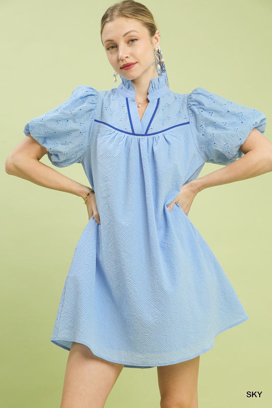 Umgee Puff Sleeve Textured Babydoll Dress - Bitsy Gypsy Boutique