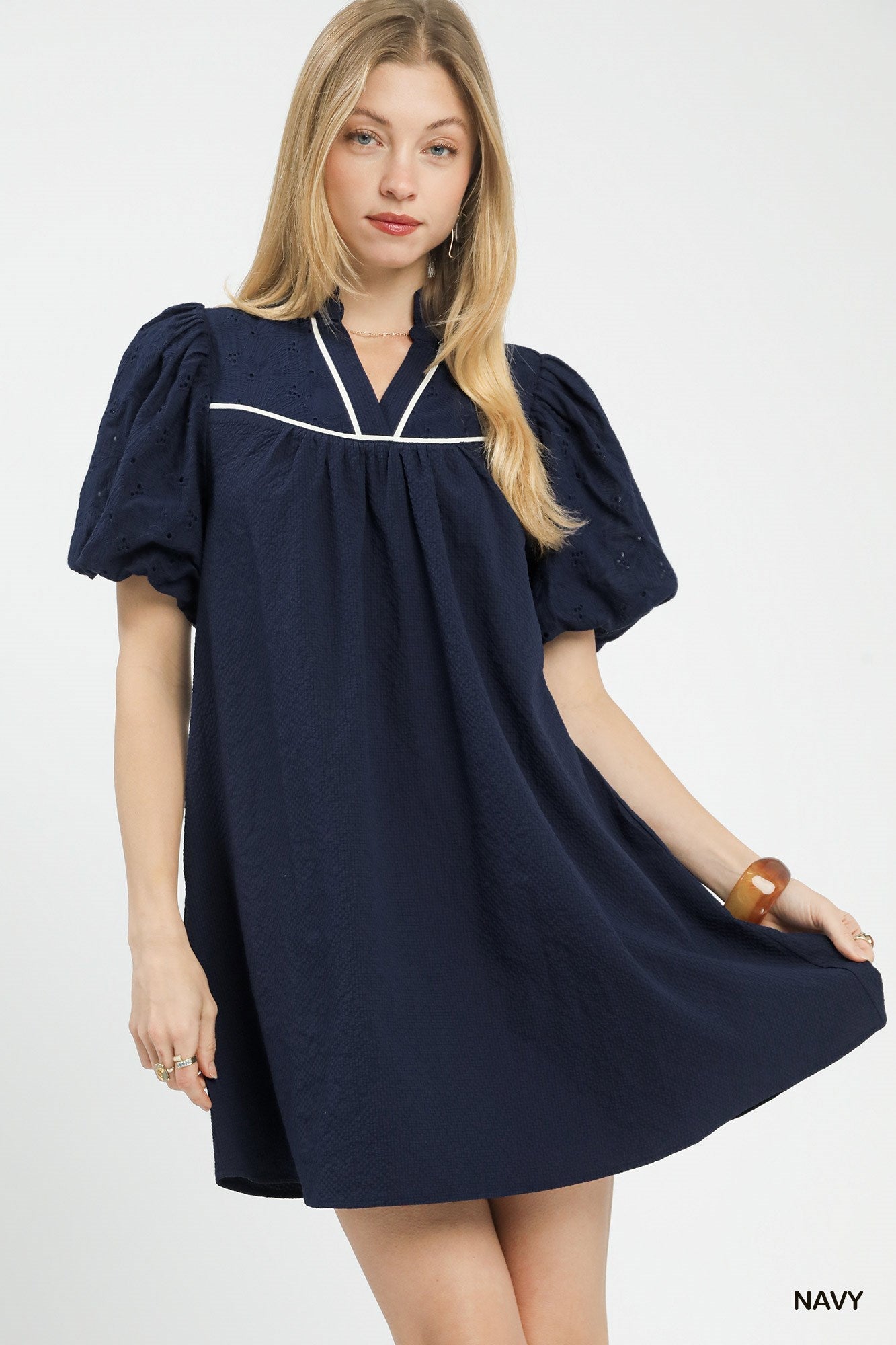 Umgee Puff Sleeve Textured Babydoll Dress - Bitsy Gypsy Boutique