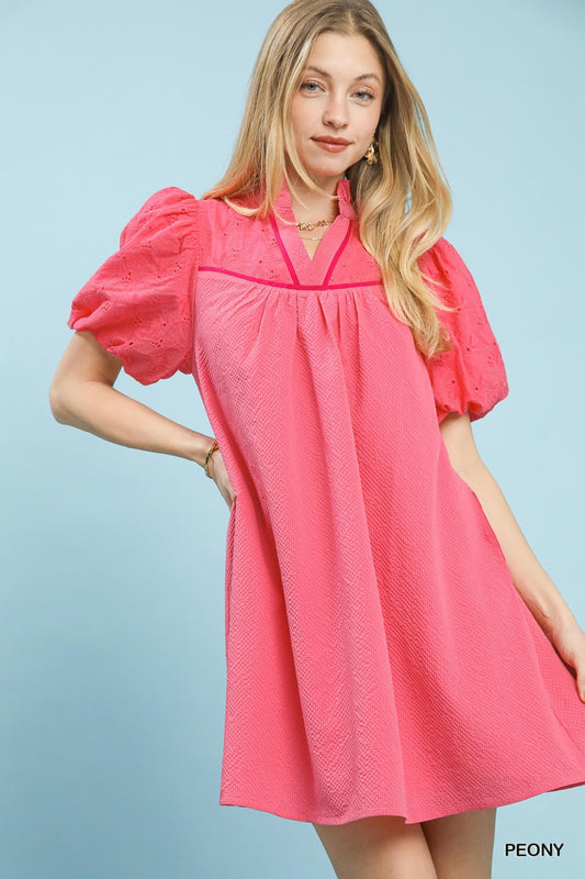 Umgee Puff Sleeve Textured Babydoll Dress - Bitsy Gypsy Boutique
