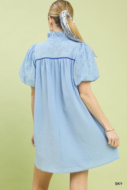 Umgee Puff Sleeve Textured Babydoll Dress - Bitsy Gypsy Boutique