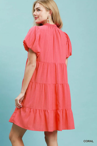Umgee Puff Sleeve Tiered Babydoll Dress - Bitsy Gypsy Boutique