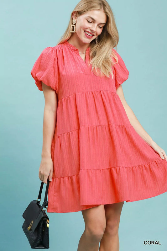 Umgee Puff Sleeve Tiered Babydoll Dress - Bitsy Gypsy Boutique