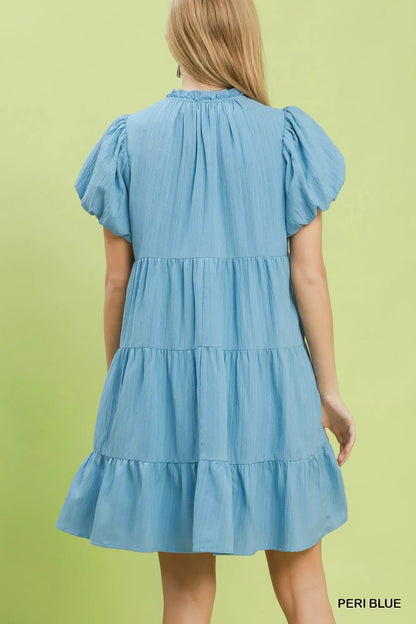 Umgee Puff Sleeve Tiered Babydoll Dress - Bitsy Gypsy Boutique