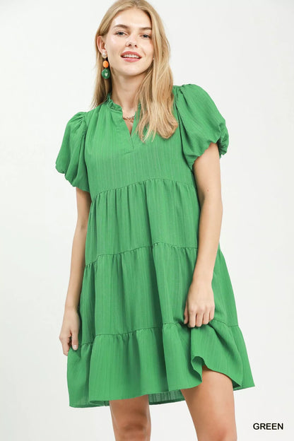 Umgee Puff Sleeve Tiered Babydoll Dress - Bitsy Gypsy Boutique