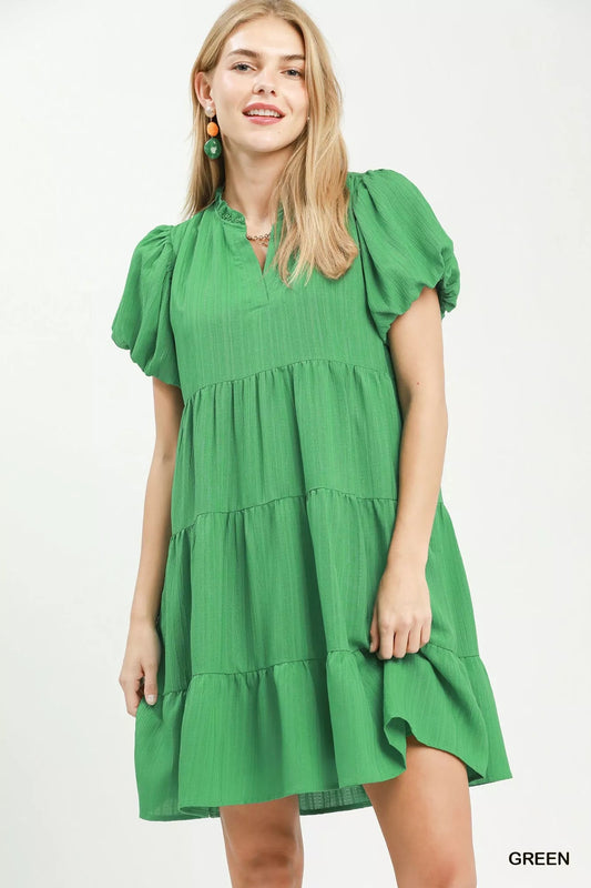 Umgee Puff Sleeve Tiered Babydoll Dress - Bitsy Gypsy Boutique