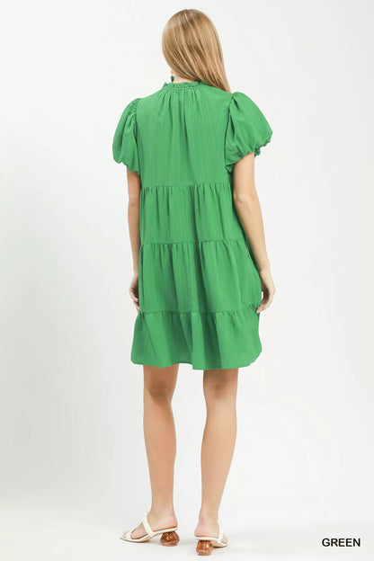 Umgee Puff Sleeve Tiered Babydoll Dress - Bitsy Gypsy Boutique