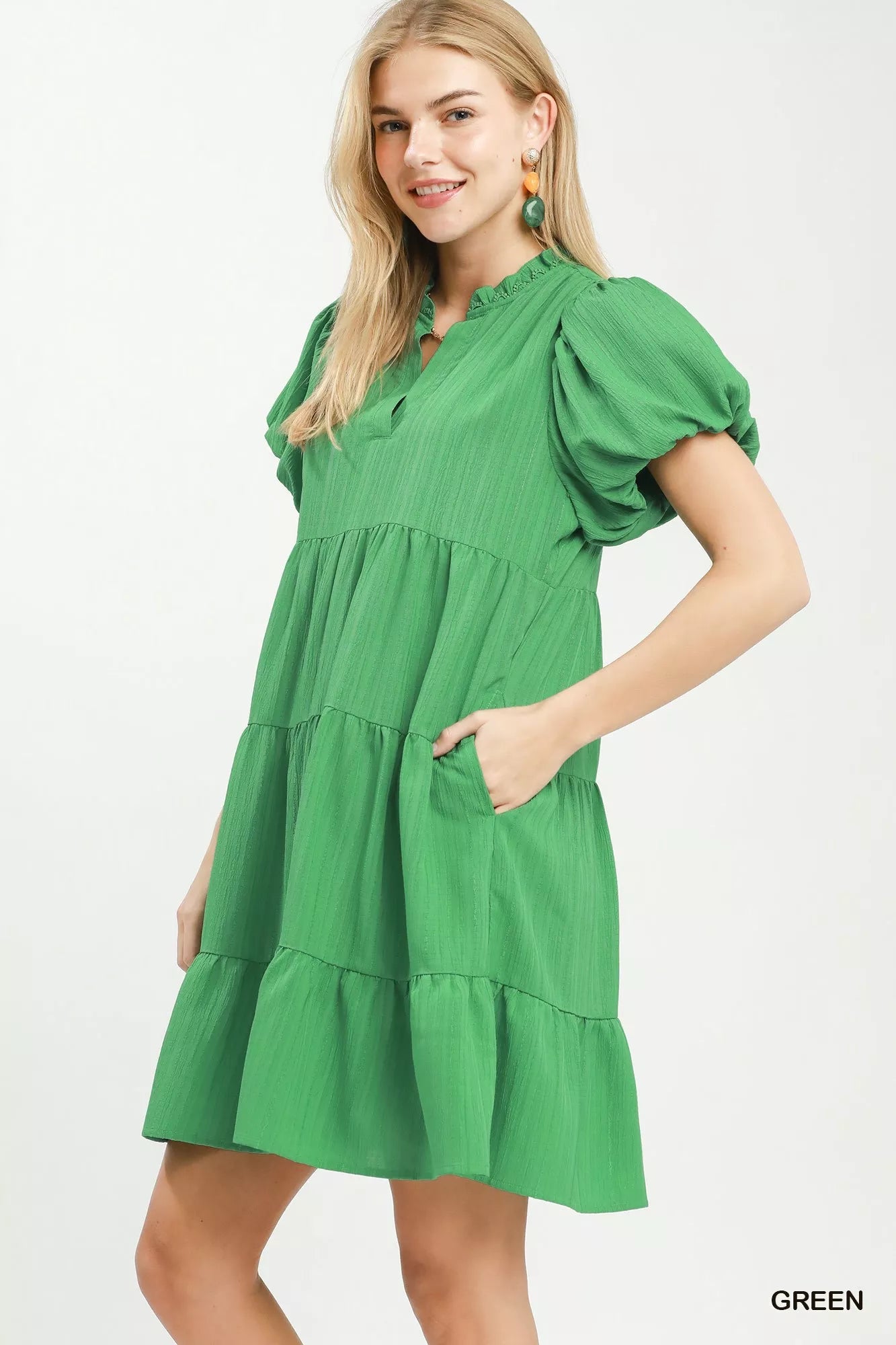 Umgee Puff Sleeve Tiered Babydoll Dress - Bitsy Gypsy Boutique
