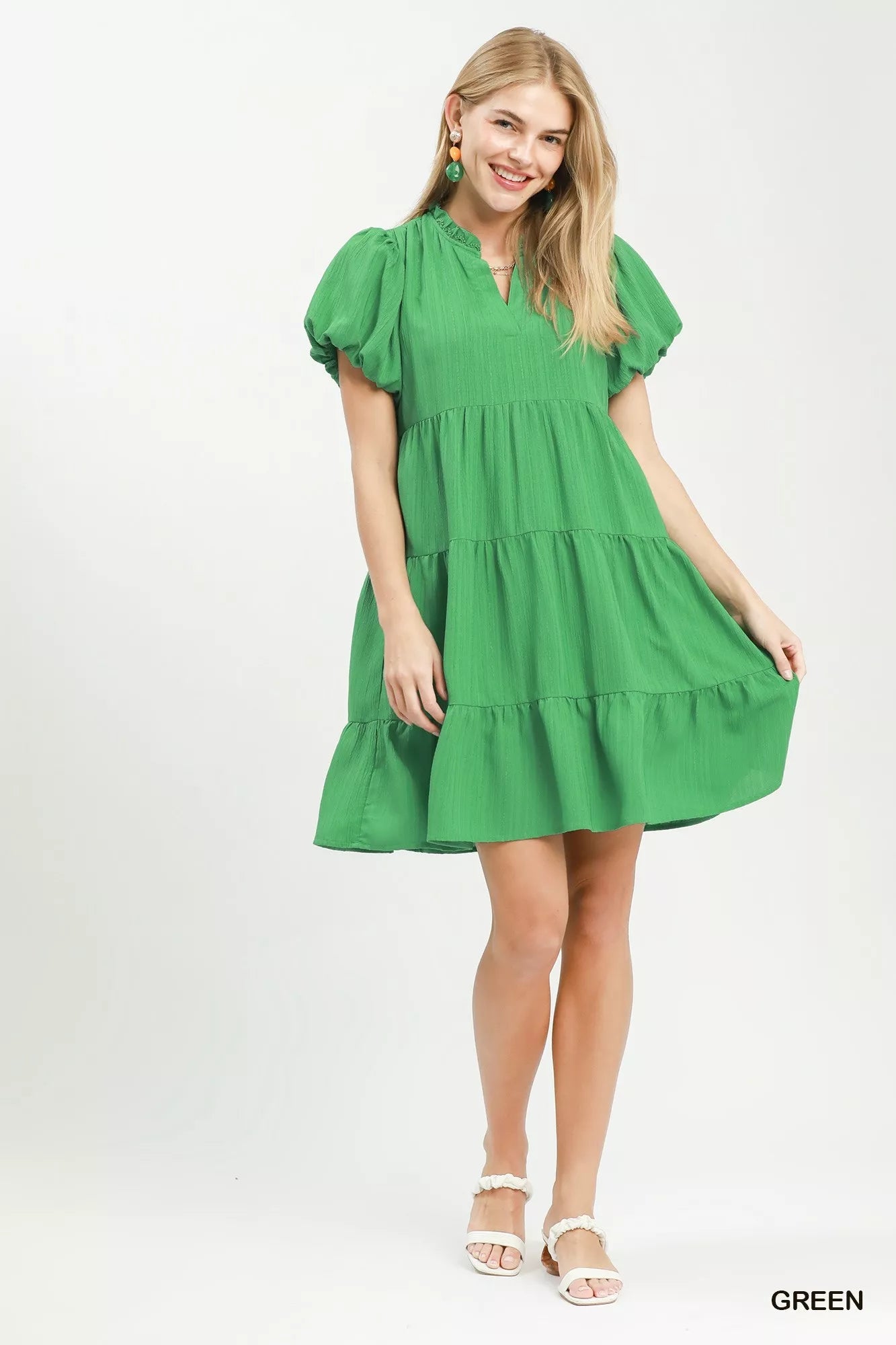 Umgee Puff Sleeve Tiered Babydoll Dress - Bitsy Gypsy Boutique