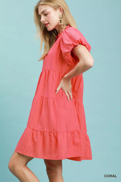 Umgee Puff Sleeve Tiered Babydoll Dress - Bitsy Gypsy Boutique