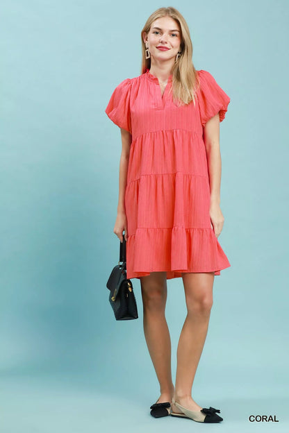 Umgee Puff Sleeve Tiered Babydoll Dress - Bitsy Gypsy Boutique