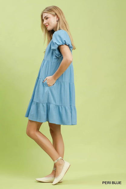 Umgee Puff Sleeve Tiered Babydoll Dress - Bitsy Gypsy Boutique