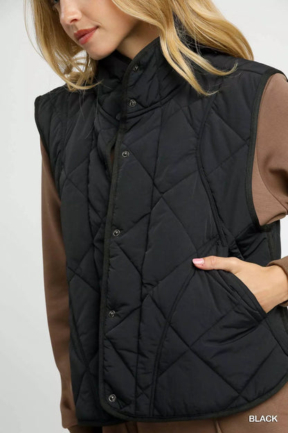 Umgee Quilted Snap - Front Puffer Vest - Bitsy Gypsy Boutique