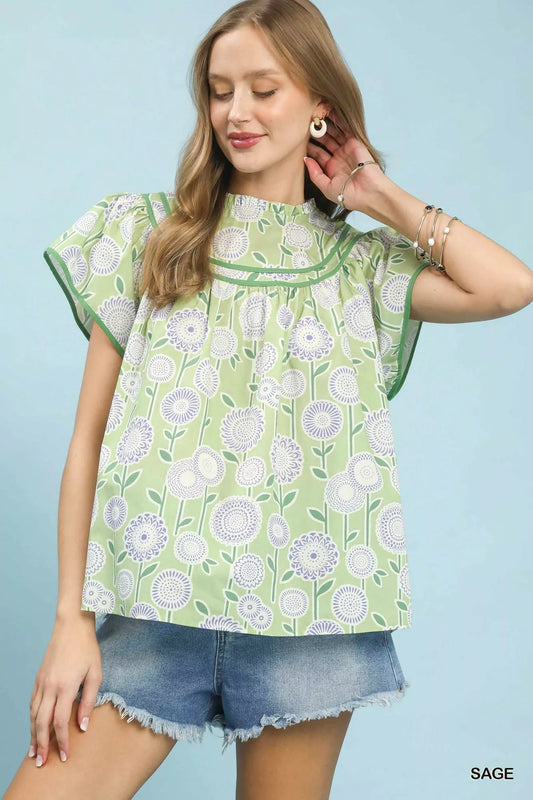 Umgee Retro Floral Smocked Babydoll Blouse - Bitsy Gypsy Boutique