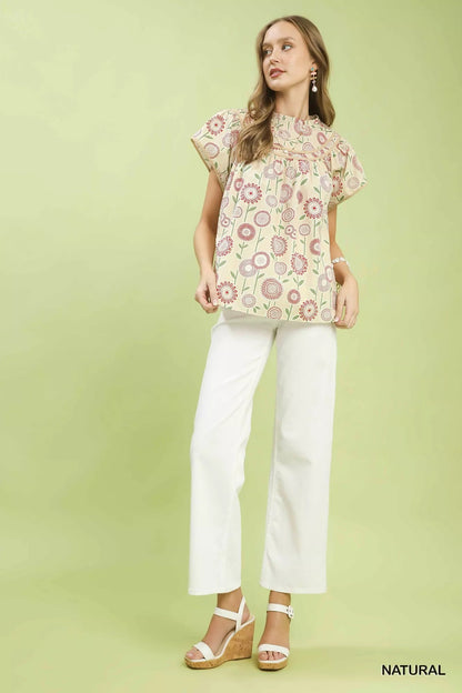 Umgee Retro Floral Smocked Babydoll Blouse - Bitsy Gypsy Boutique