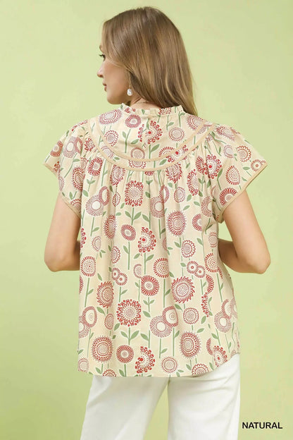 Umgee Retro Floral Smocked Babydoll Blouse - Bitsy Gypsy Boutique