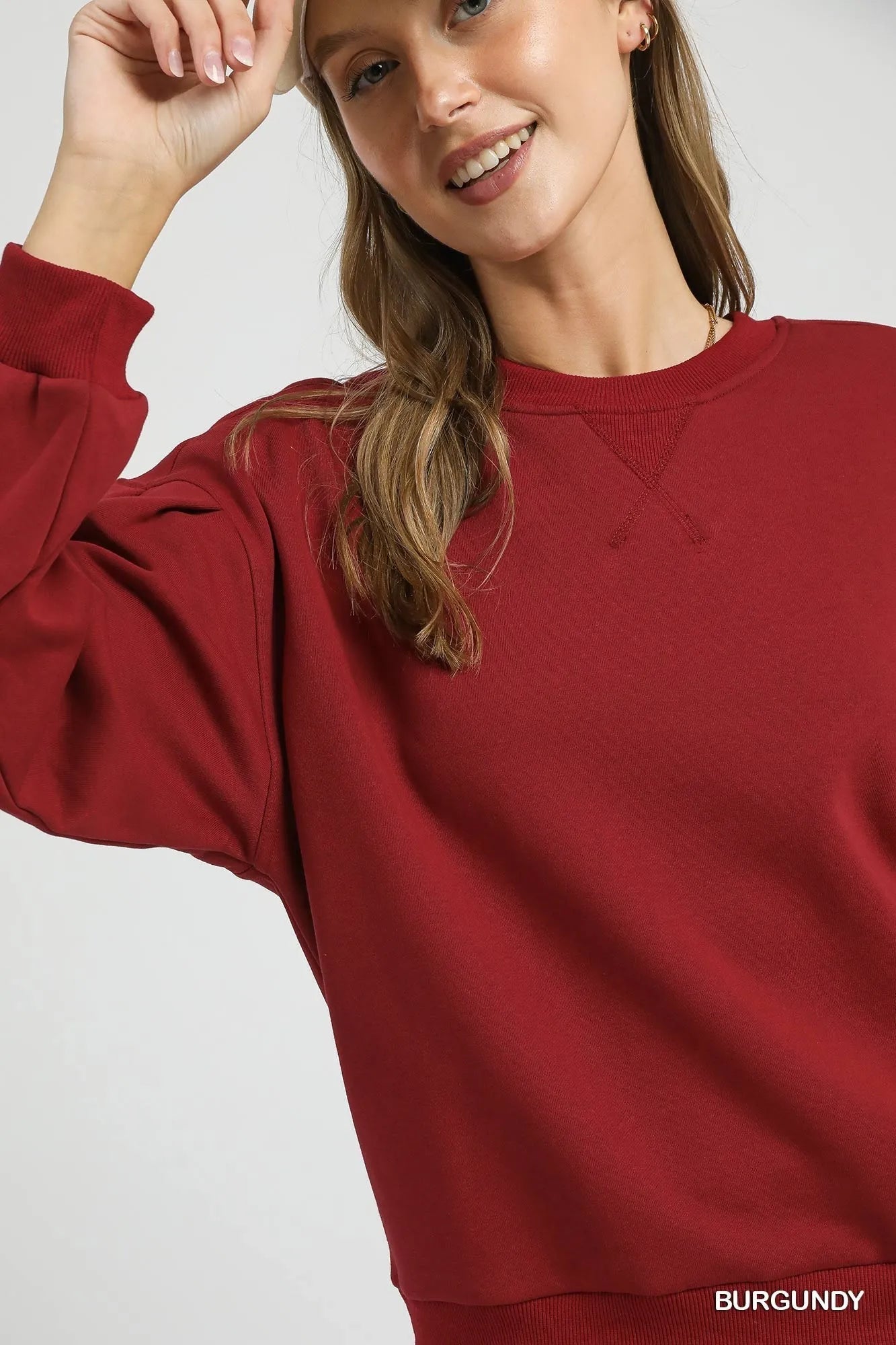 Umgee Round Neck Sweatshirt with Pleated Detail - Bitsy Gypsy Boutique