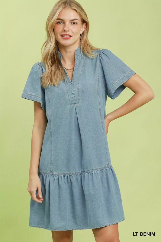 Umgee Ruffle Hem Mini Denim Dress - Bitsy Gypsy Boutique
