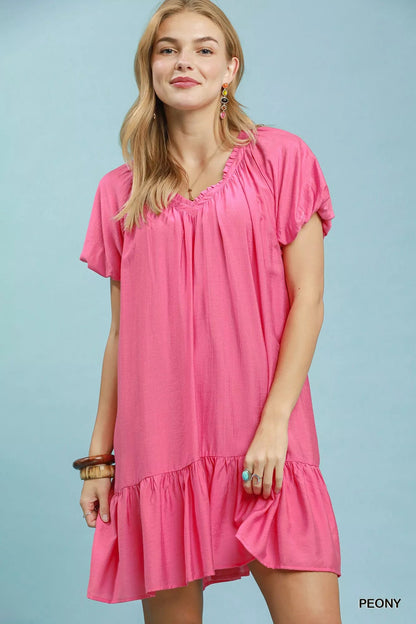 Umgee Ruffle Hem Shift Mini Dress - Bitsy Gypsy Boutique
