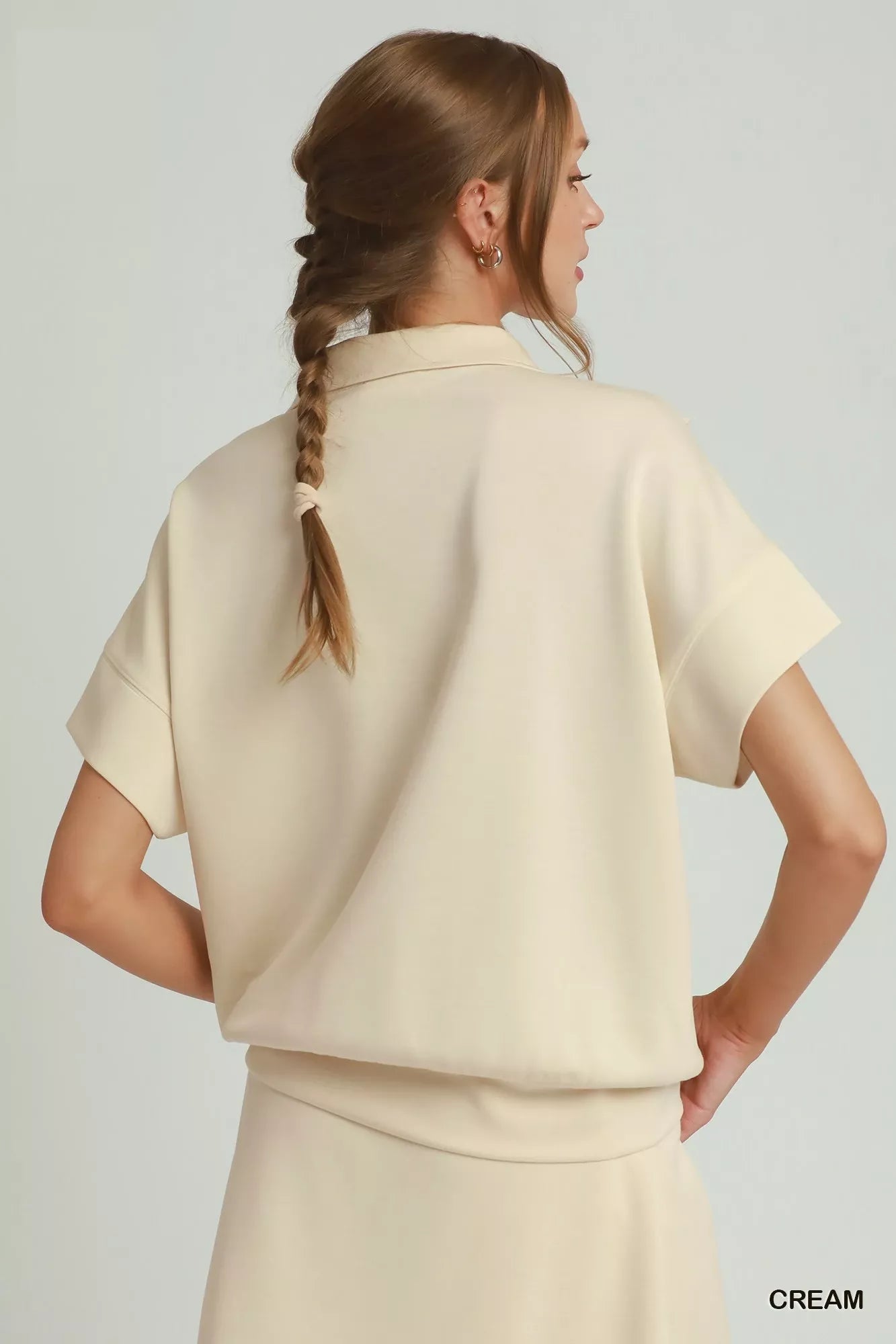 Umgee Ruffle Quarter Zip Short Sleeve Top - Bitsy Gypsy Boutique