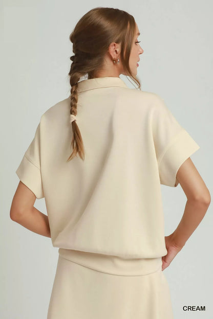 Umgee Ruffle Quarter Zip Short Sleeve Top - Bitsy Gypsy Boutique