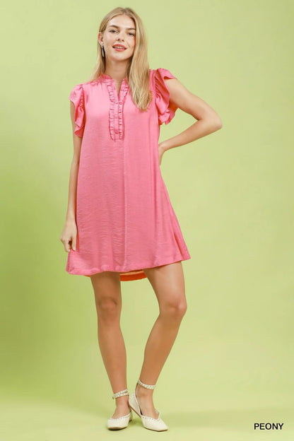 Umgee Ruffle Sleeve Henley Shift Dress - Bitsy Gypsy Boutique