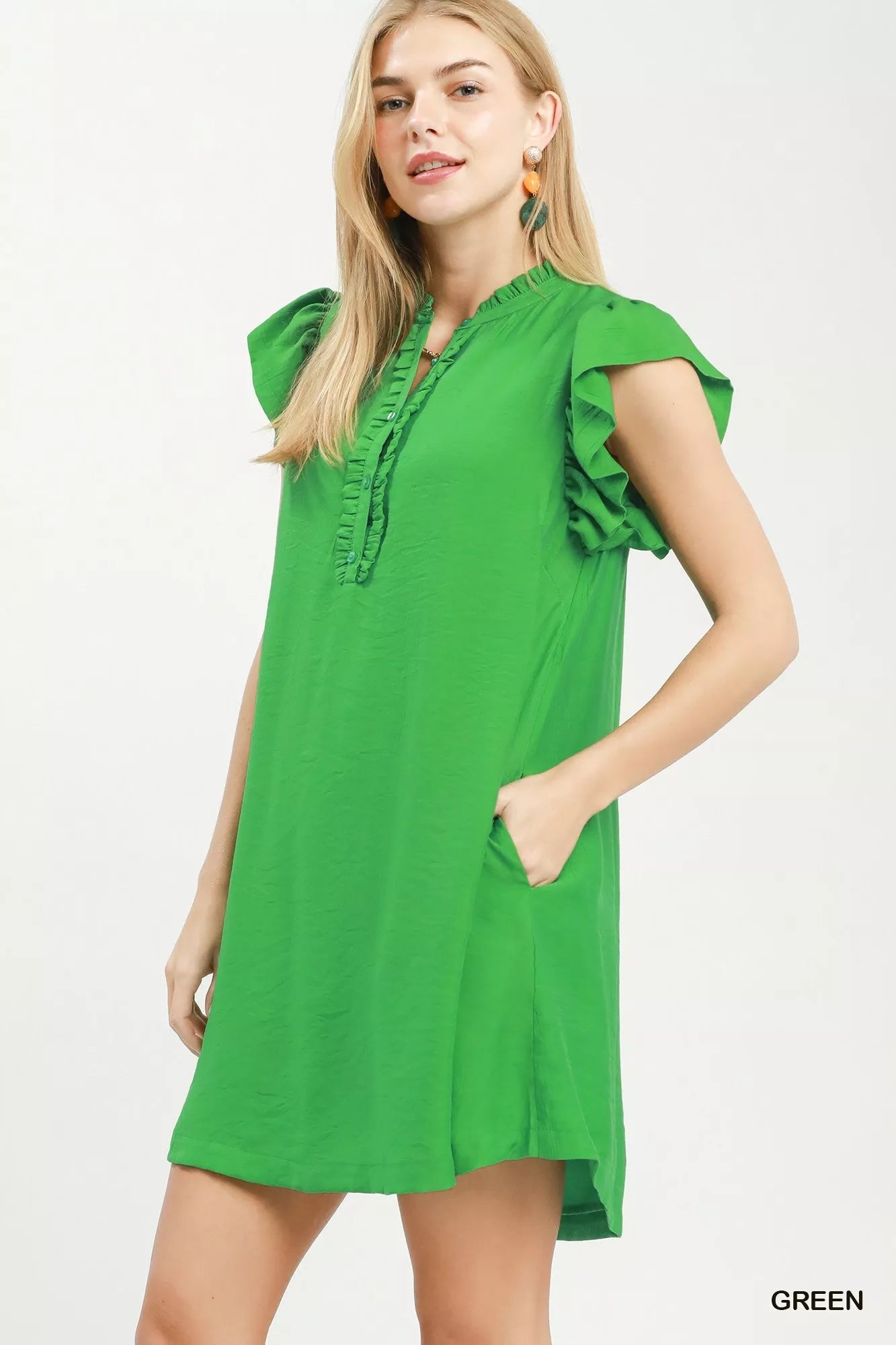 Umgee Ruffle Sleeve Henley Shift Dress - Bitsy Gypsy Boutique
