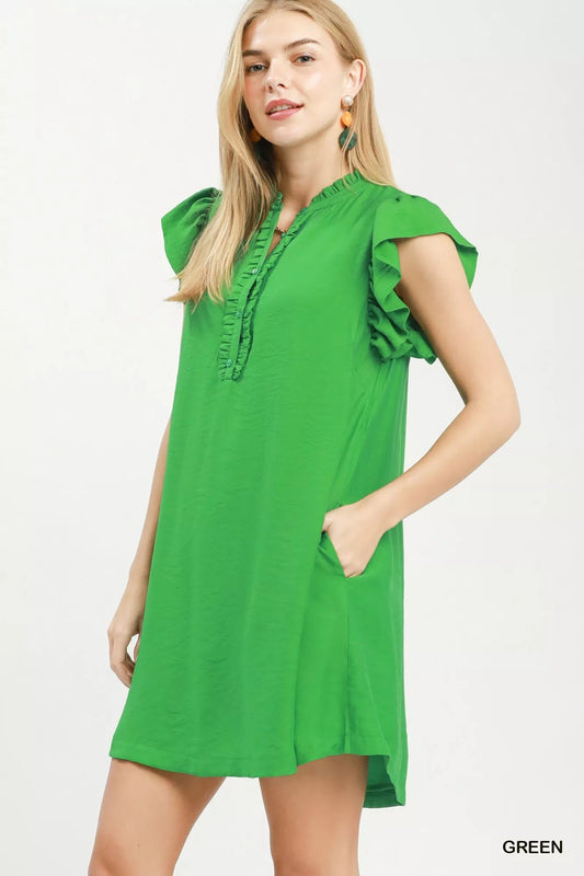 Umgee Ruffle Sleeve Henley Shift Dress - Bitsy Gypsy Boutique