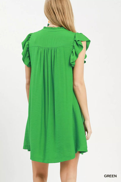 Umgee Ruffle Sleeve Henley Shift Dress - Bitsy Gypsy Boutique