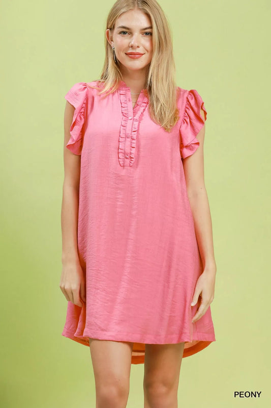 Umgee Ruffle Sleeve Henley Shift Dress - Bitsy Gypsy Boutique