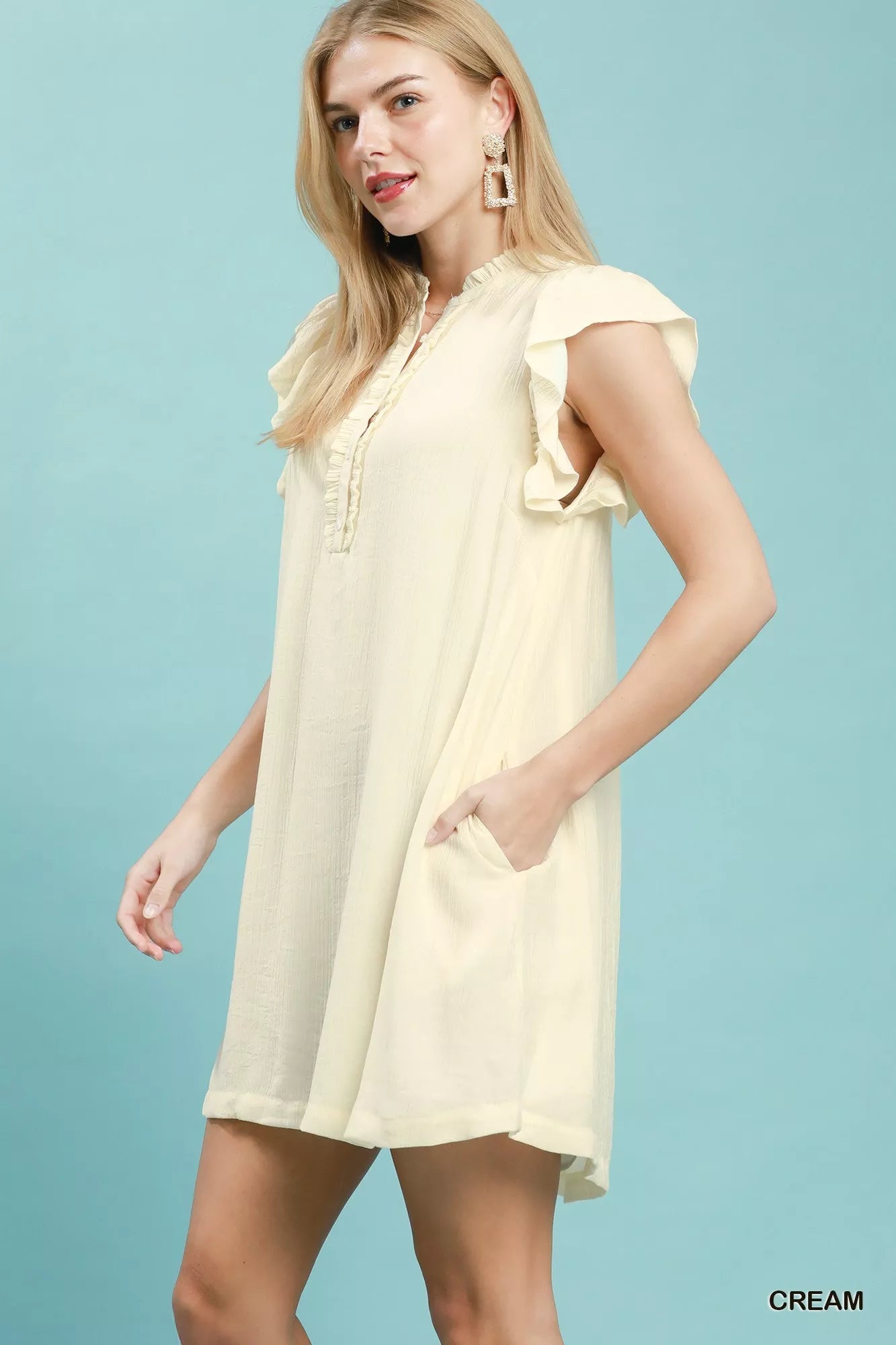 Umgee Ruffle Sleeve Henley Shift Dress - Bitsy Gypsy Boutique