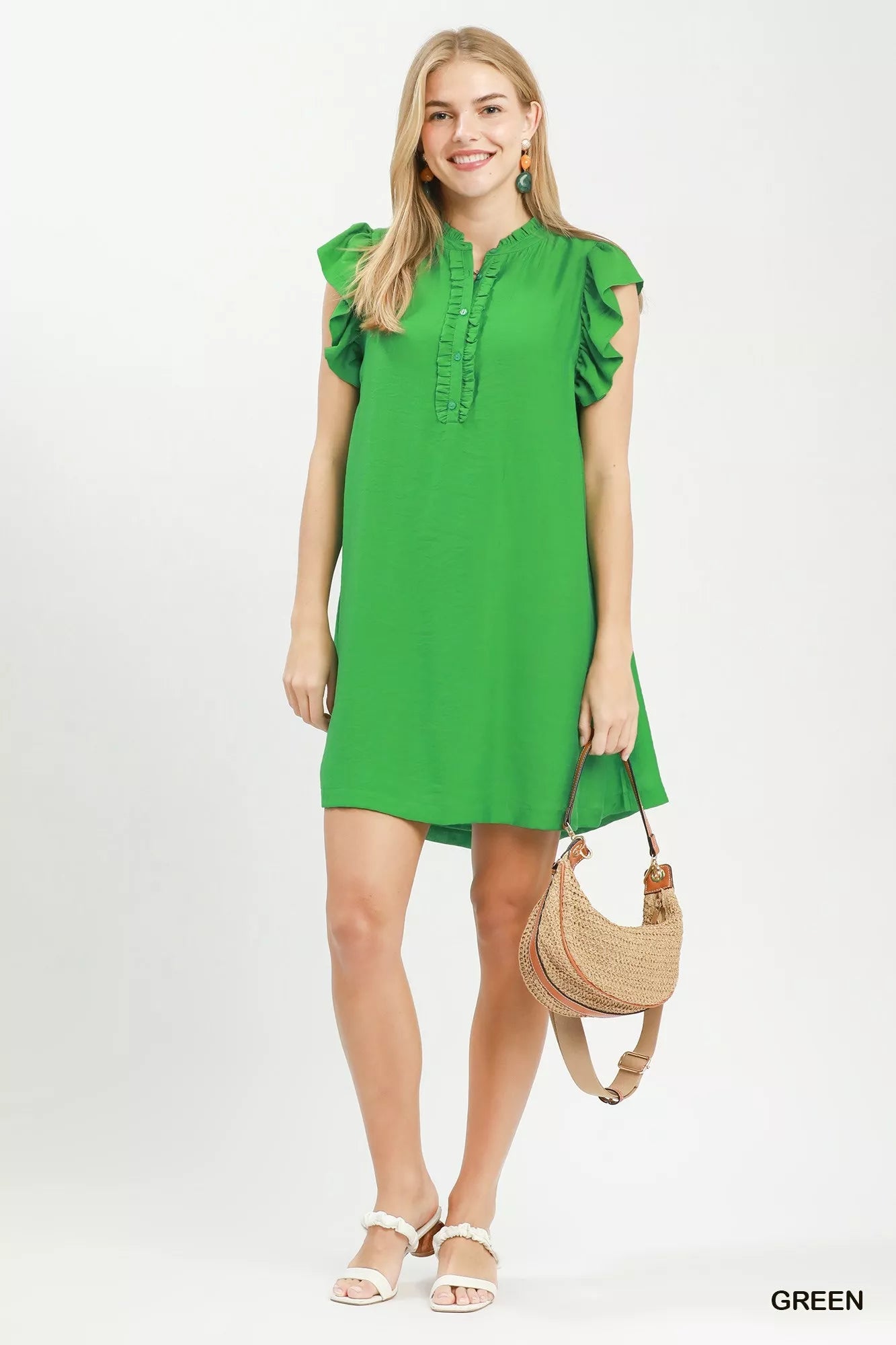 Umgee Ruffle Sleeve Henley Shift Dress - Bitsy Gypsy Boutique