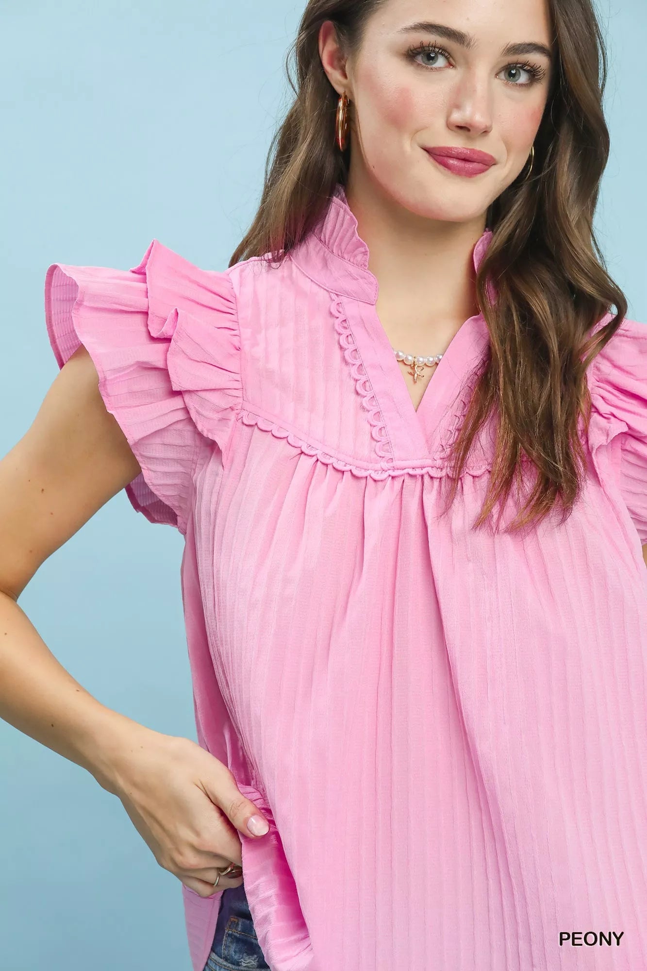 Umgee Ruffle Sleeve Textured Babydoll Blouse - Bitsy Gypsy Boutique