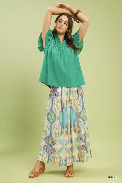 Umgee Ruffle Sleeve Textured Babydoll Blouse - Bitsy Gypsy Boutique