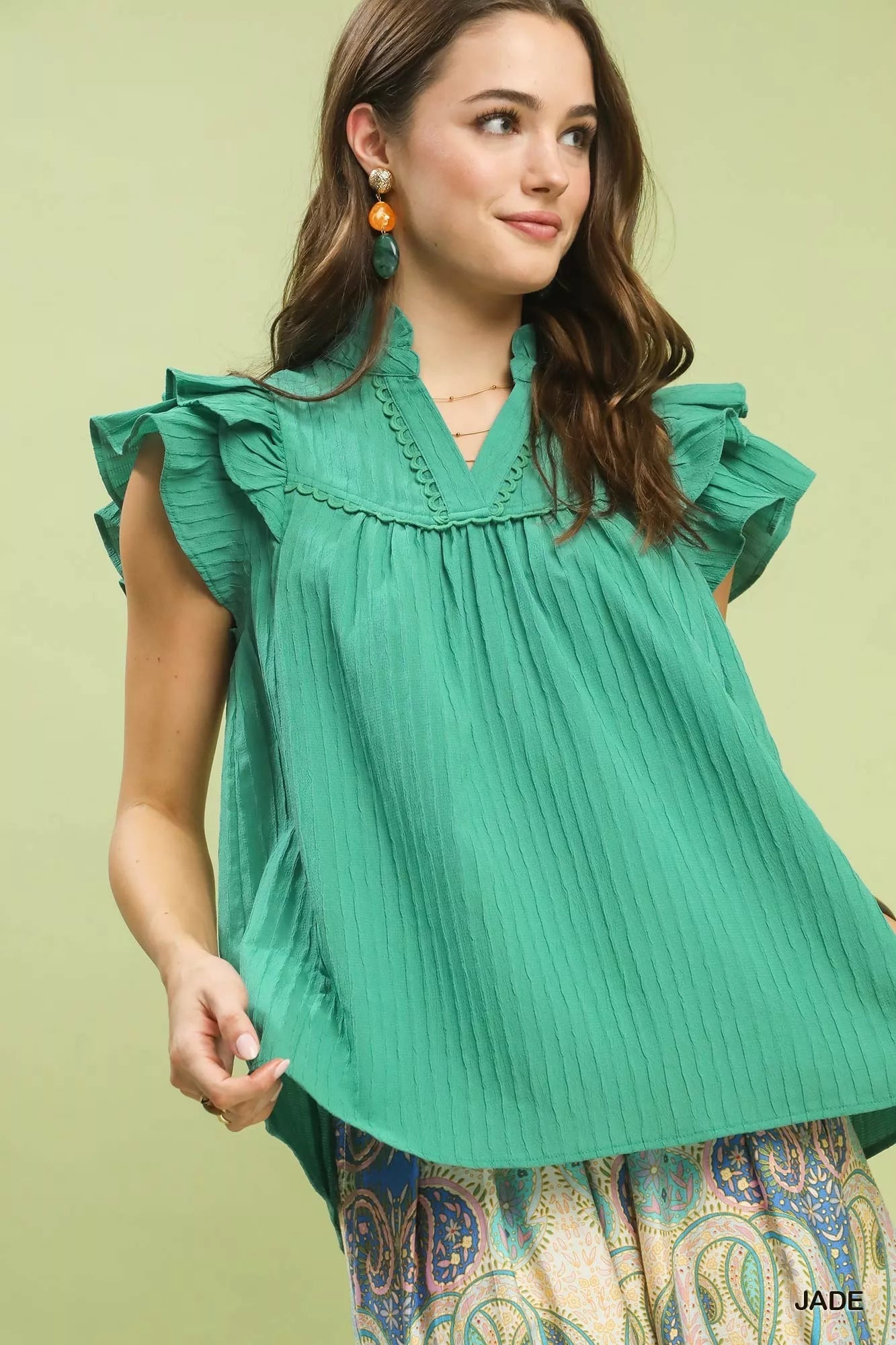 Umgee Ruffle Sleeve Textured Babydoll Blouse - Bitsy Gypsy Boutique